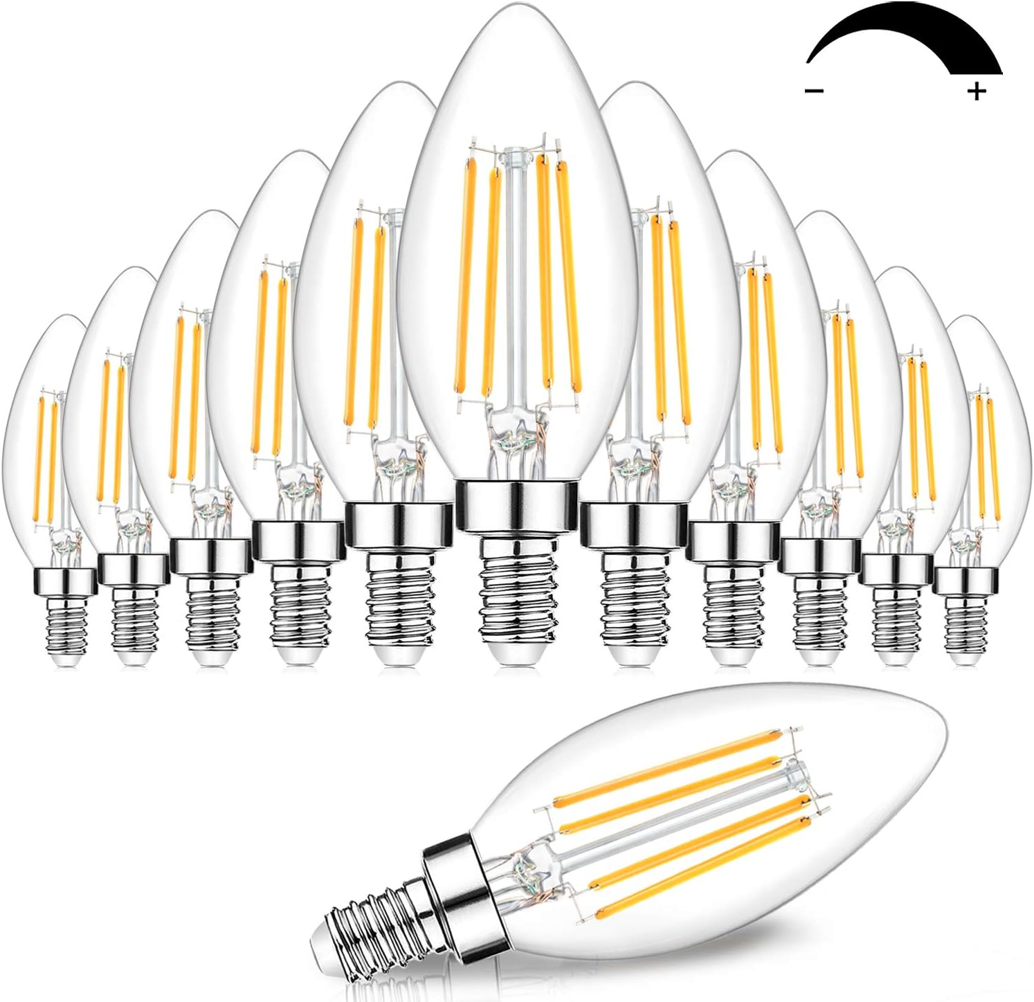 12-Pack Dimmable E12 LED Candelabra Bulbs 60W Equivalent, 2700K Soft Warm White, 600 Lumens B11 Candle Base 6W C35 LED Filament Vintage Light Bulbs, Clear Glass for Chandelier Ceiling Fan High CRI 90+ 2700k Warm White 12 Count (Pack of 1)