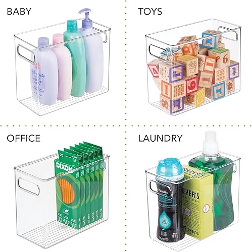 Miniatura 4 de mDesign Contenedor organizador alto de plástico para almacenamiento, organización de oficina para archivador, armario, estantes y escritorio,