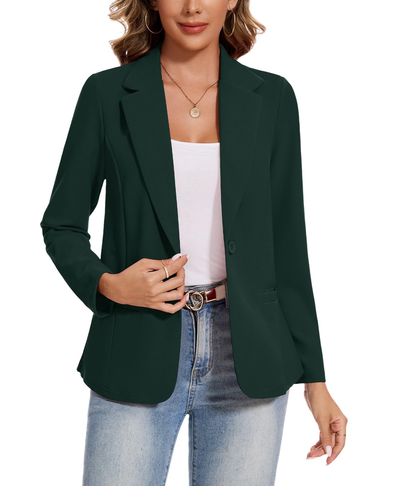 MINTLIMIT Womens Blazers Suit Jackets Button Pockets Notched Lapel Jacket Long Sleeve Blazer Casual Workwear Green L