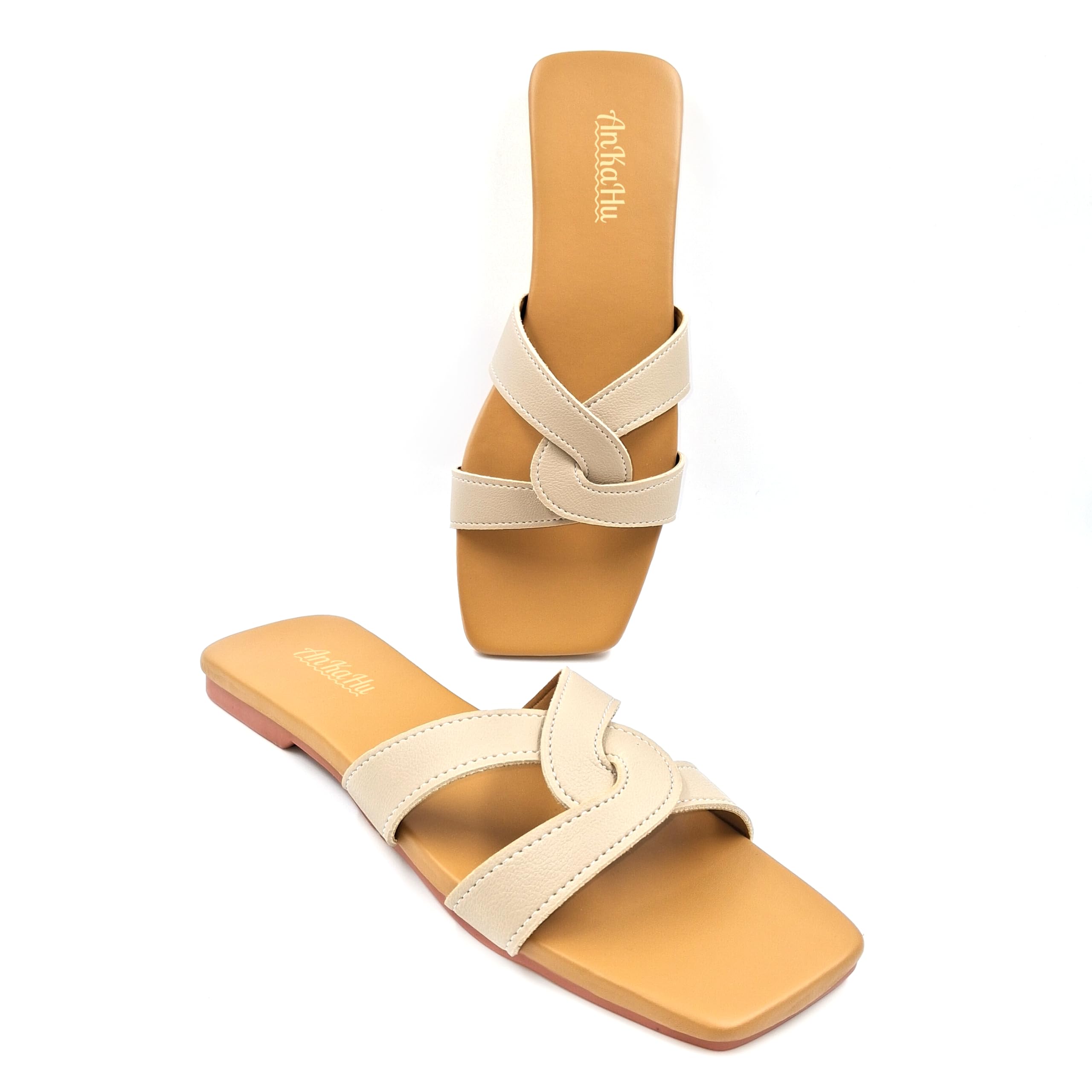 ankahu flats for women stylish daily use trendy model beige flip flops girls slippers Footwear | Flat slides sandals for woman-picture-13
