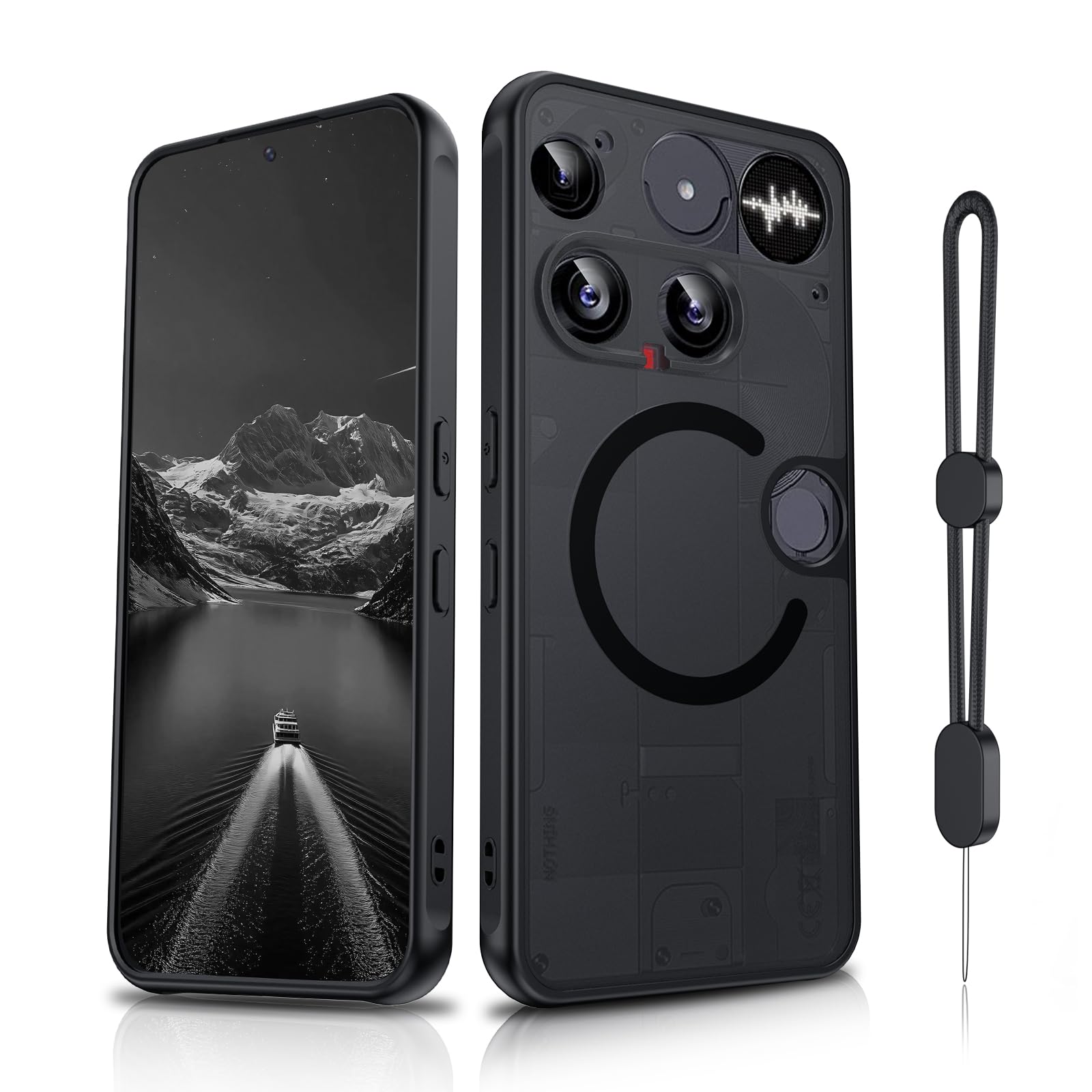 Dizn for Nothing Phone (3) Magnetic Phone Case Shockproof:with Strap,Black