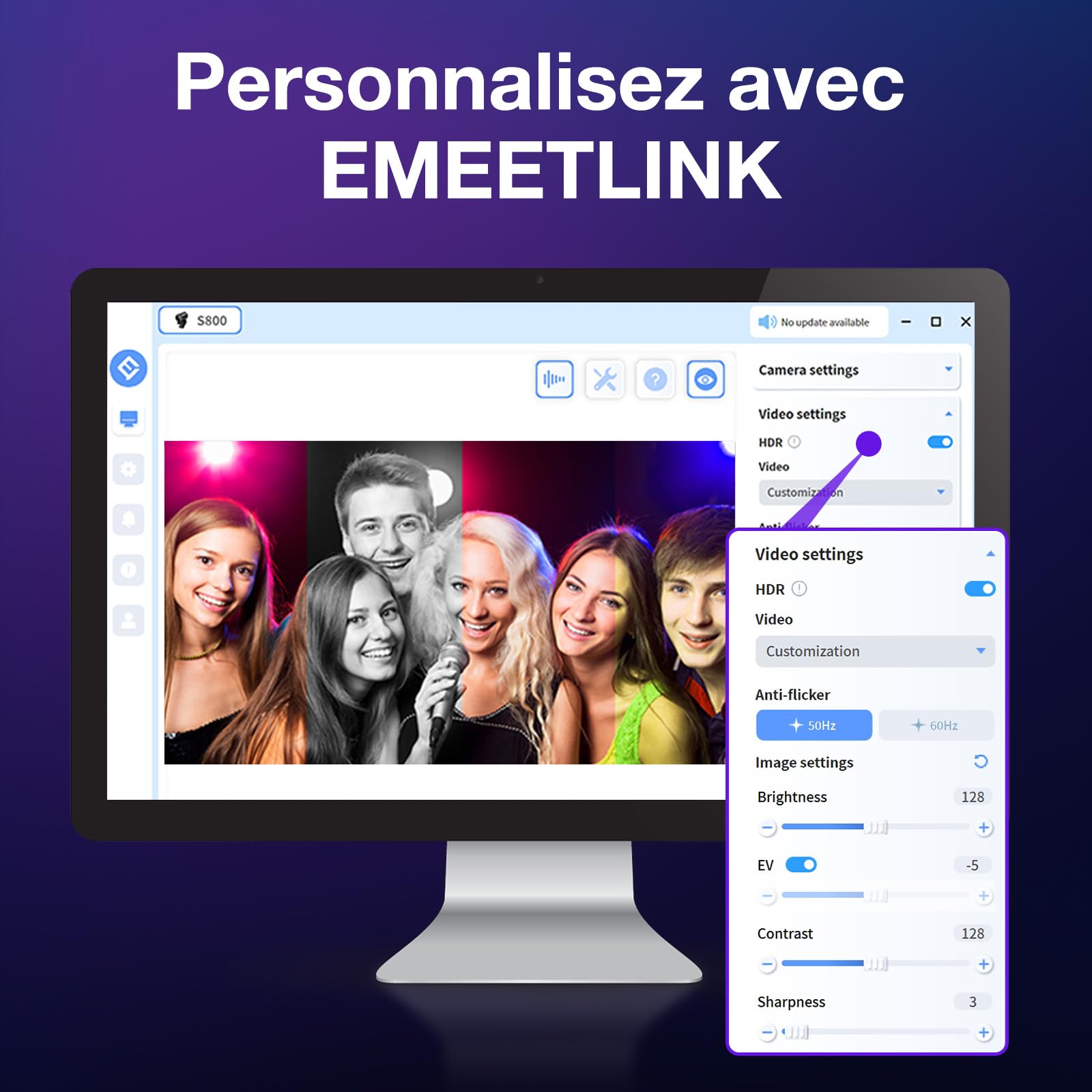 eMeet S800 Webcam 4K Ultra avec 2 Microphones à Réduction du Bruit, Champ de Vision 73°, Correction de la Lumière, 1080p @ 60FPS HDR pour Streaming en Direct, Jeux, Zoom