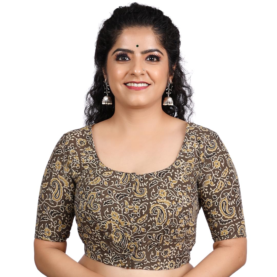 Women's Cotton Blouse :Ajrakh Printed,Sqaure Neck at Front Boatneck with Keyhole Option at Back,Half Sleeve.Front Side Hook and Eye Option-image-11