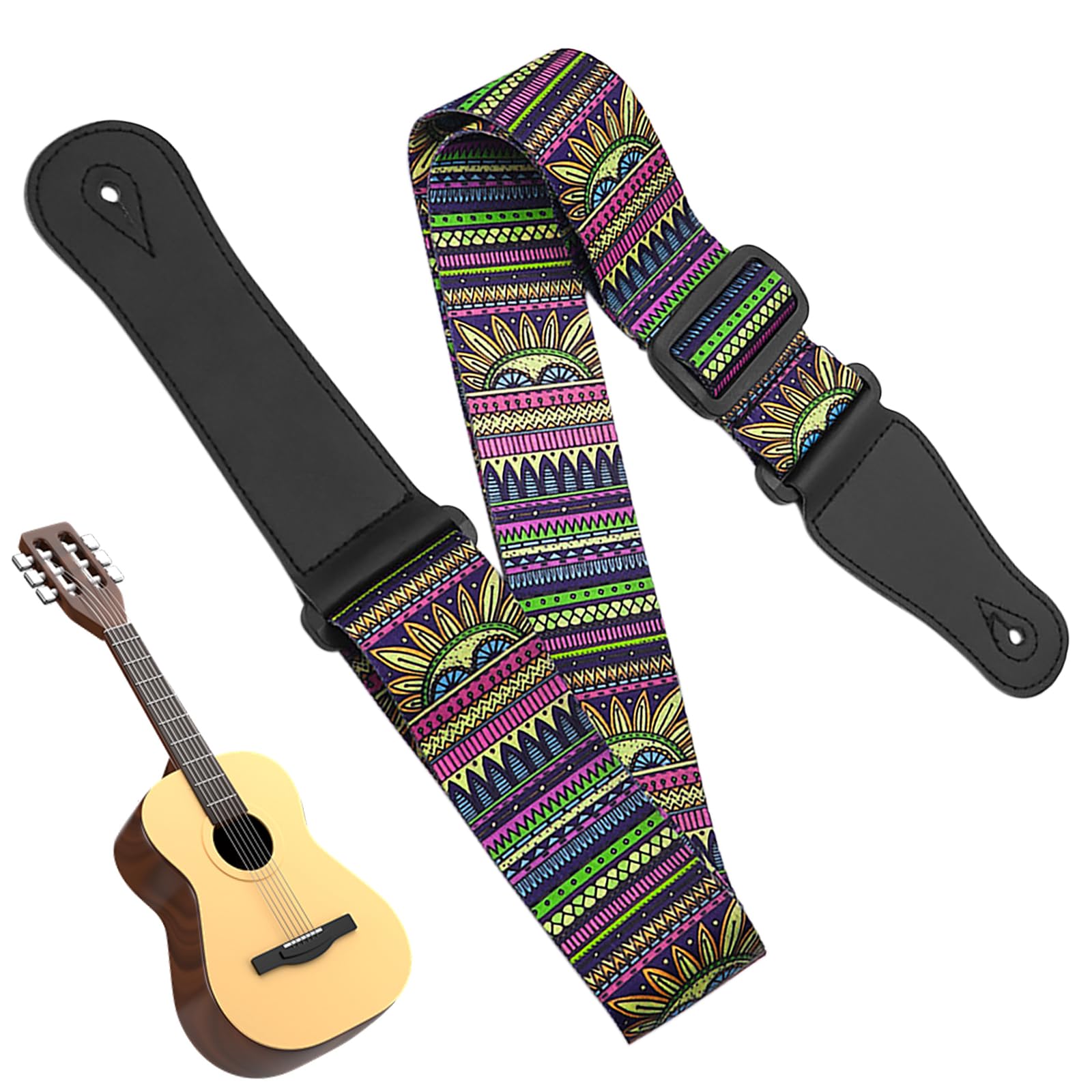 Feibety Guitar Strap,Retro Bohemian Pattern Nylon Personalised Locks Acoustic Guitar Strap for Acoustic,Classical,Electric and Bass Guitars,Best Gifts for Adult & Kids,Guitarists