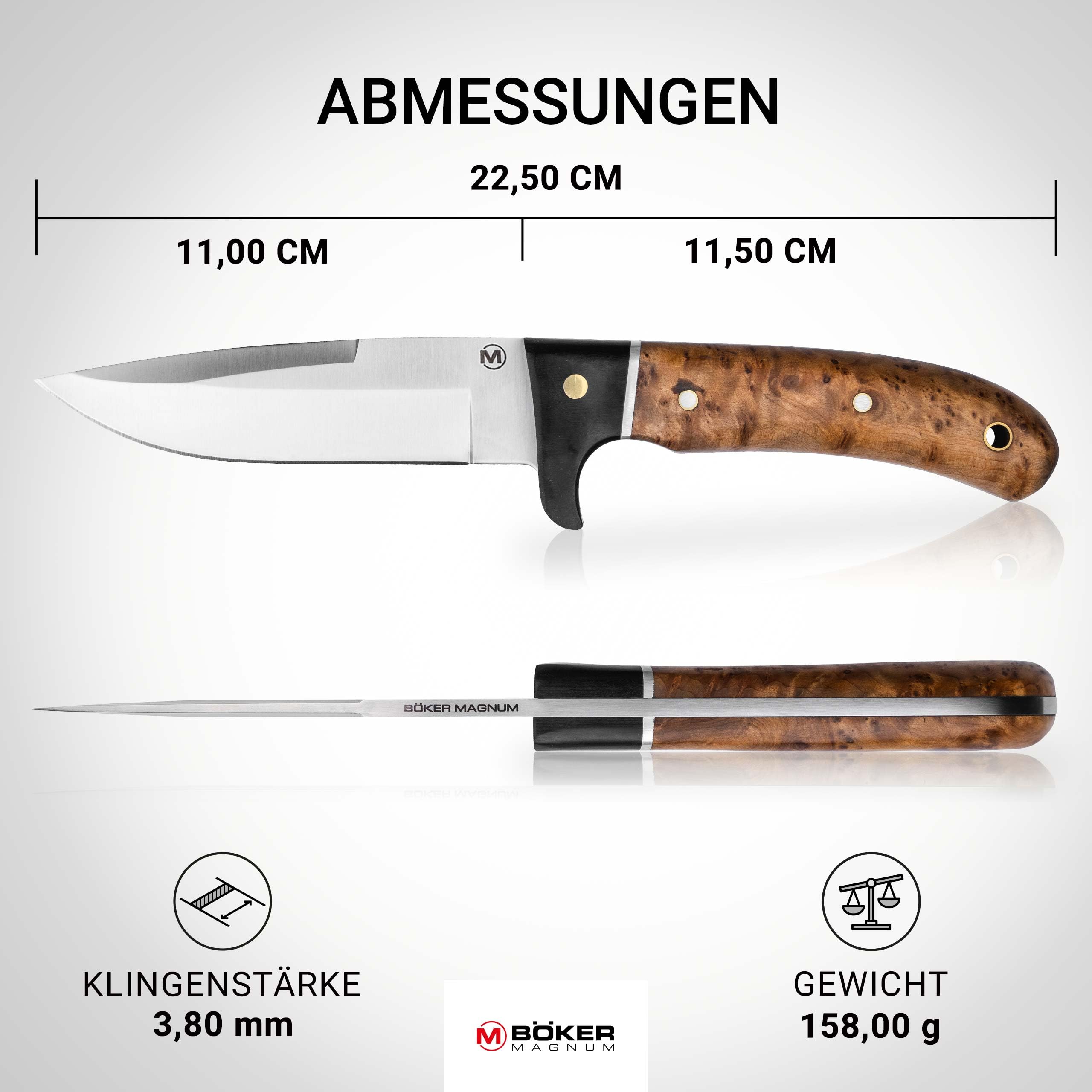 BÖKER MAGNUM® Elk Hunter scharfes Fahrtenmesser - feststehendes Messer mit Parierelement - robustes Jagdmesser mit Leder-Scheide