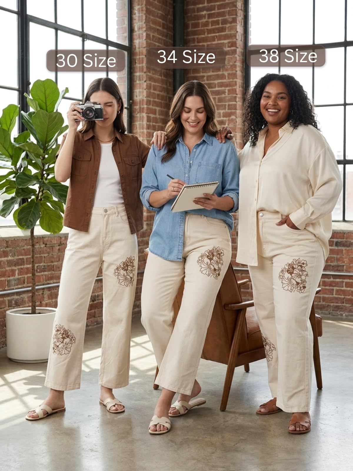 GRECIILOOKS Jeans da donna ricamati | Jeans estivi da donna in denim a gamba larga | Pantaloni casual a vita alta dritti per ufficio, vacanze e uso quotidiano