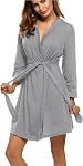 Ekouaer Women Plus Size Robe Knee Length Lightweight Bathrobe Short Kimono Robes with Pockets Maternity Robe 1X-5X