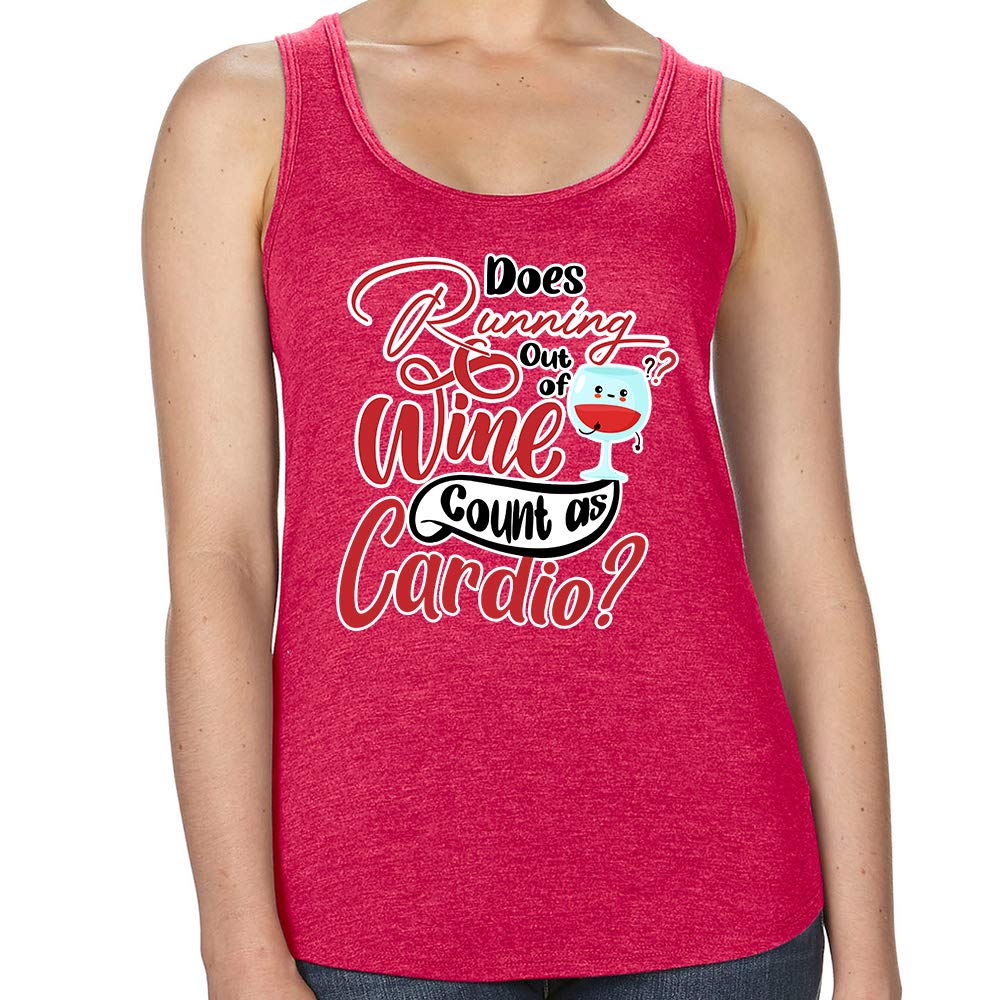 Getagift Women's Heather Red Does Running Out Of Wine Count As Cardio Humorous Gift Funny Birthday Gift Vest Tri-Blend Racer Back Tank Top. (, S)