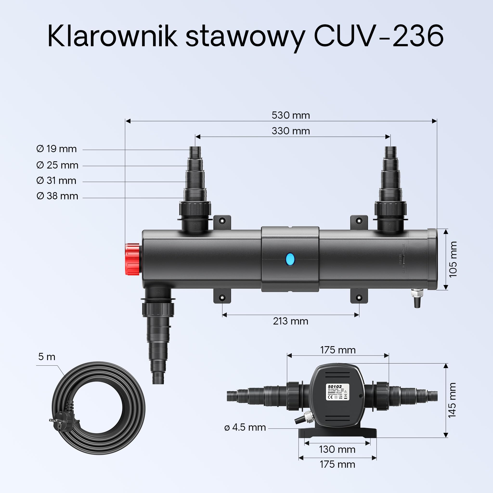 SunSun Kompletny zestaw: CBF-350C filtr do oczka wodnego do 90000 l, filtr do stawu jako filtr przepływowy, NEO10000 SuperECO pompa do oczka wodnego 10000 l/h 80 W, CUV-236, oczyszczacz stawu UVC z
