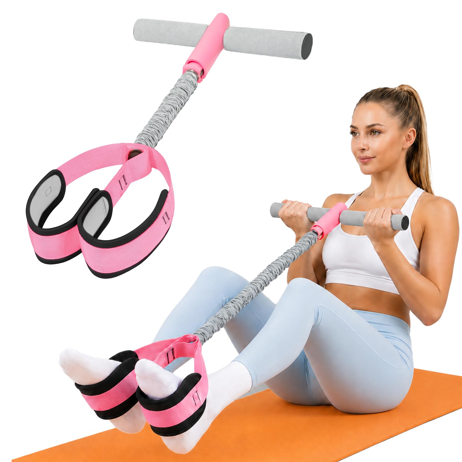 Pedal Resistance Bands with Handle, 55Lbs Exercise Bands Resistance Women