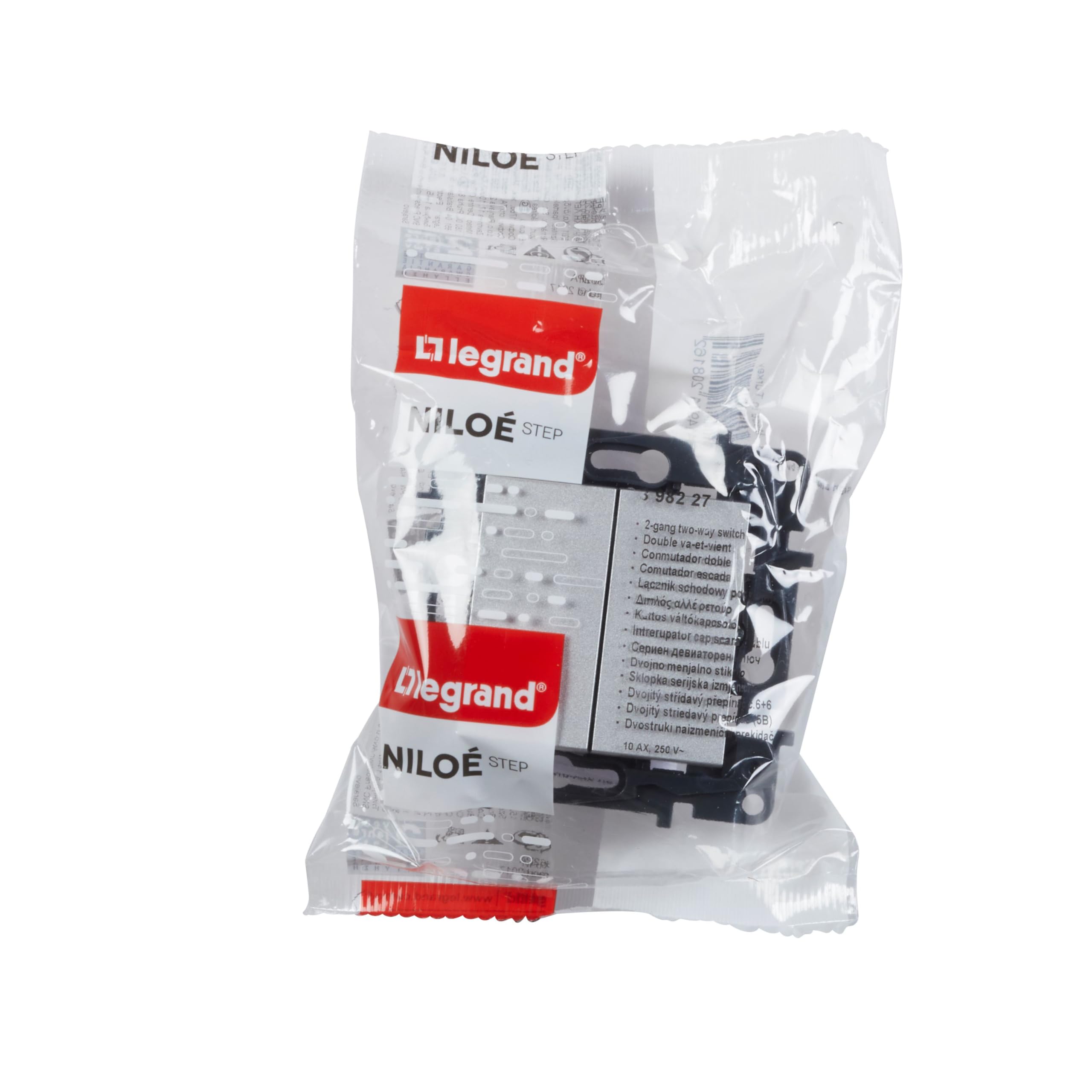 Interrupteur Double Legrand Niloé Step - 10AX, Couleur Aluminium - Bornes Automatiques, Installation Encastrée Facile - 5