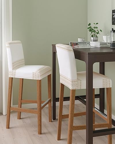 Miniatura 2 de Juego de 2 fundas para taburetes de bar de estilo bohemio, color beige, fundas elásticas para sillas de comedor, étnicas modernas, geométricas,