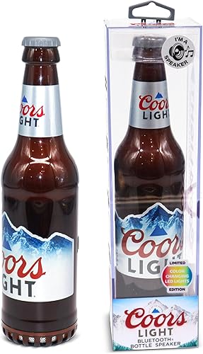 Coors - Altavoz Bluetooth con forma de botella de luz con estéreo de alta fidelidad, a prueba de salpicaduras, tiempo de reproducción de 6 horas y