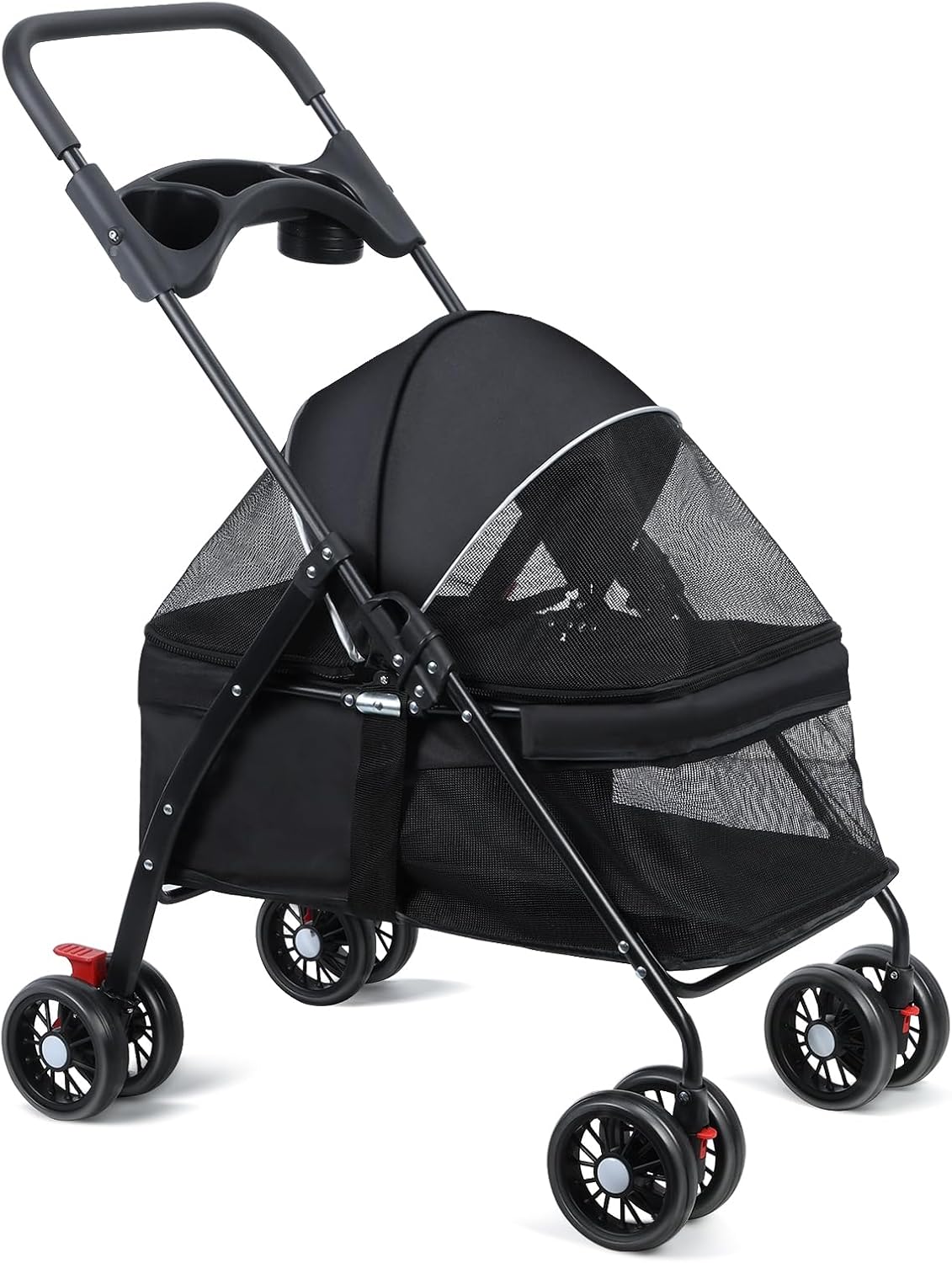 Dog Strollers for Medium Small Pet,4 Wheels Pet Folding Stroller with Cup Holder,Breathable Mesh,Lightweight Jogger Strollers,Storage Basket,Cozy House Black