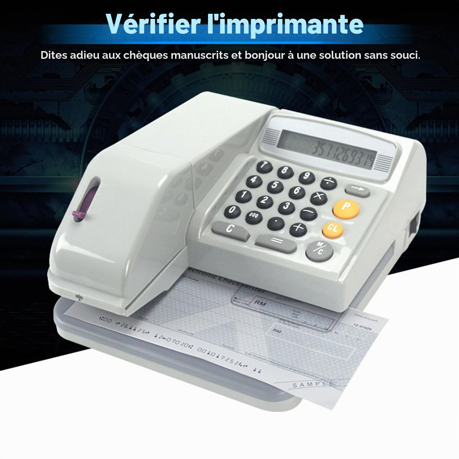 Imprimante à Chèques 16 Devises – Machine à Écrire des Chèques Multi-Devises avec Anti-Contrefaçon, Prend en Charge USD/EUR/GBP/JPY et 12 Autres Devises, Imprimante Professionnelle pour Bureau