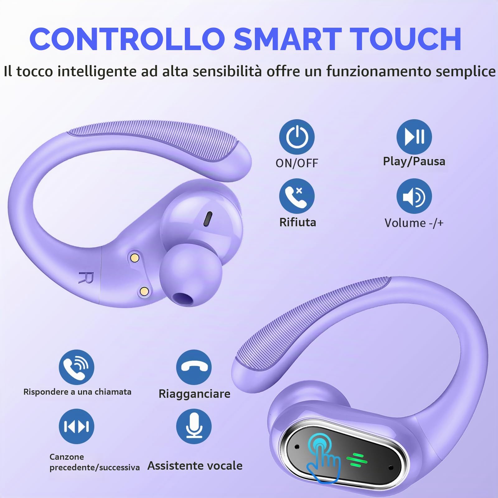 Cuffie Bluetooth Sport, Auricolari Bluetooth 5.4 con 4 ENC Mic, 50 Ore Cuffie Wireless HiFi Stereo, Auricolare Bluetooth senza fili per Running con gancio per le, IP7 impermeabili, Display LED/USB-C