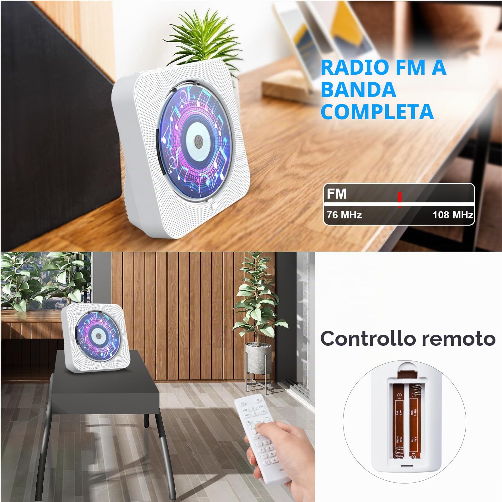 Gueray Lettore CD Bluetooth Hifi Con Altoparlante, Telecomando, Protezione Antipolvere, Schermo LED, Timer, Radio - Supporta AUX, USB, TF Card Playback