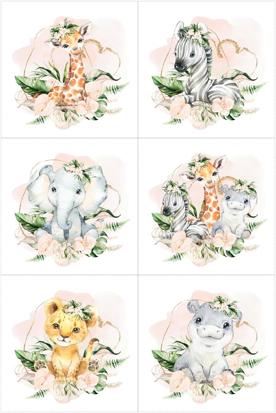 UNIQUE Pink Safari Fabric Panel Set (6 Panels, 12x12in Each), Quilting Panels, Baby Quilt Panels, Cotton Baby Panels, Blanket Panel, Cotton Fabric Panels for Quilting