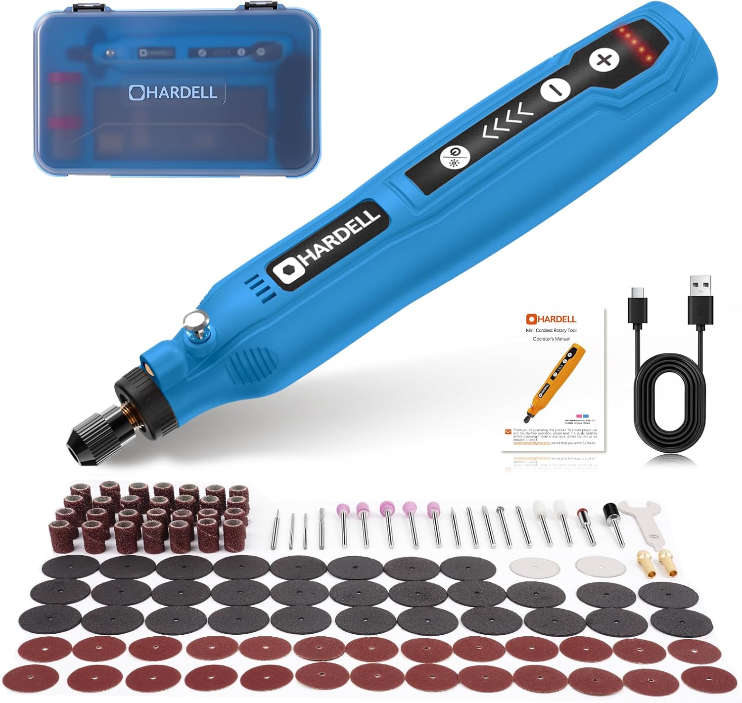 HARDELL Mini Cordless Rotary Tool, 5-Speed 3.7V Rechargeable Rotary Tool Kit with 129Accessories, USB Charging Multi-Purpose DIY Tool for Sanding, Polishing, Drilling, Engraving, Woodworking(Blue 129)