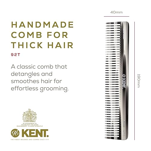 Miniatura 2 de Kent 92TG - Peine desenredante de dientes anchos para cabello rizado, peine desenredante para todo tipo de cabello, peine de pelo para hombre y