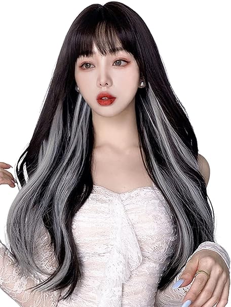 Amazon Forcuteuウィッグ ロング カール 黒グレー インナーカラー サラサラ フルウィッグ ウェーブ 巻き髪 レディース 自然 耐熱 普段使い ネット付き Forcuteu ビューティー 通販