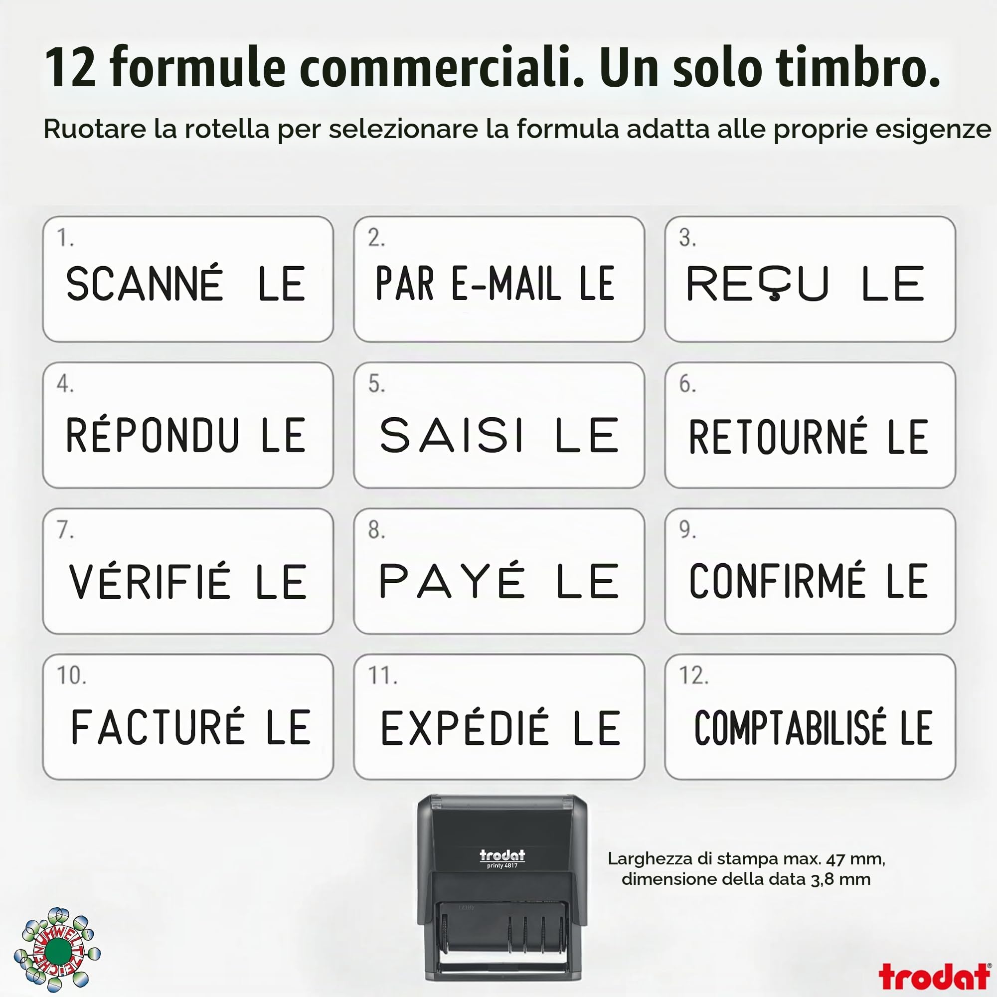 Trodat TS-120243 Printy 4817 - Timbro autoinchiostrante con datario, colore: nero