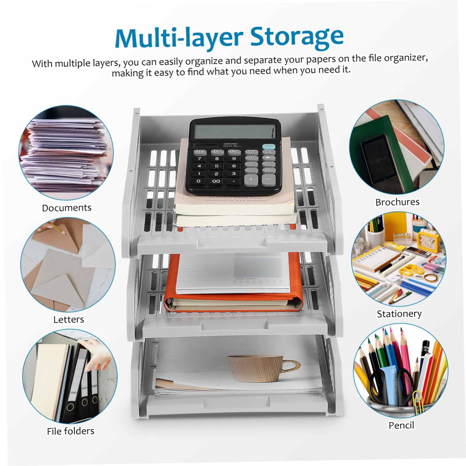 Organizador de Archivos Horizontal de Plástico de Varios Niveles | Bandeja para Cartas, Almacenamiento Multicapa, Estable y Resistente, Estilo Elegante para Oficina