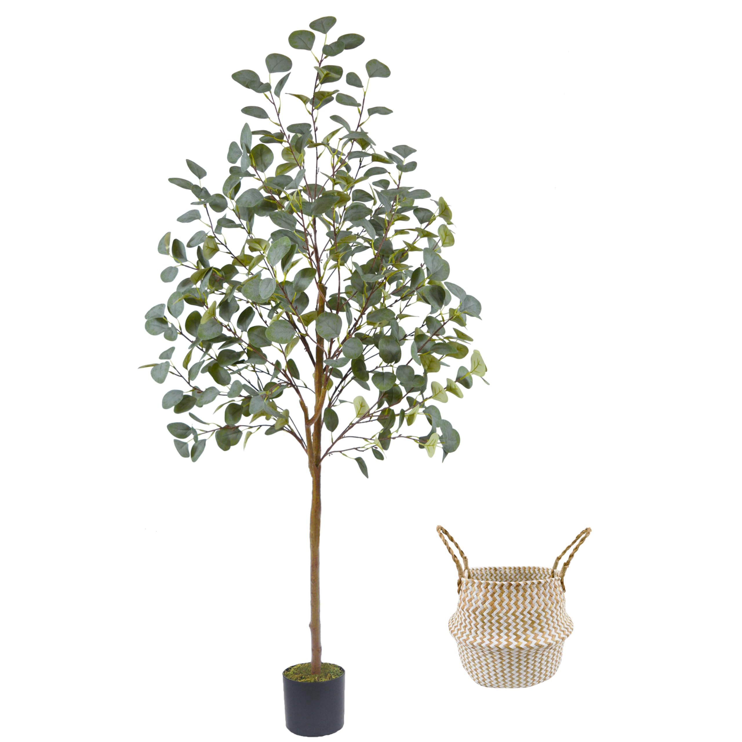 artificial eucalyptus tree, 5ft tall mordern fake eucalyptus plant with basket, green silk leaves perfect faux trees for home office livingroom floor decor indoor outdoor