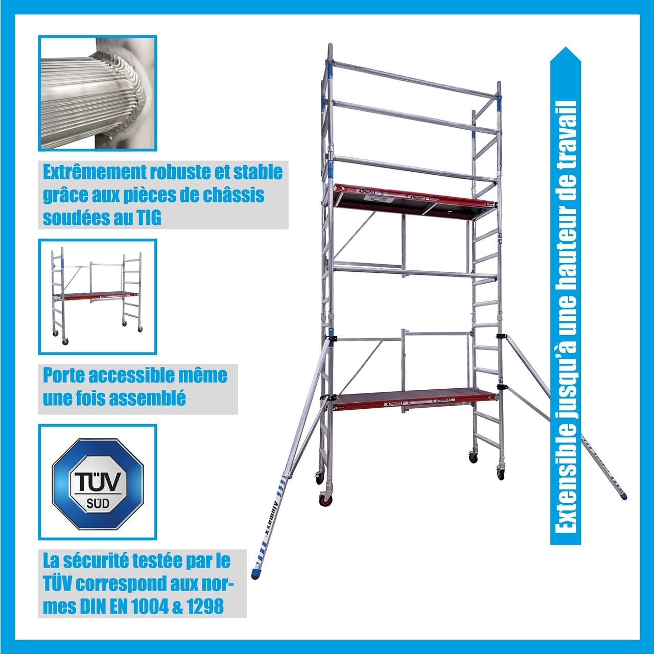 Alumexx FS 75 Échafaudage pliant (Red-Line) - Échafaudage de travail - Échafaudage - Échafaudage en aluminium - Échafaudage roulant (Type A+B: L'échafaudage complet)