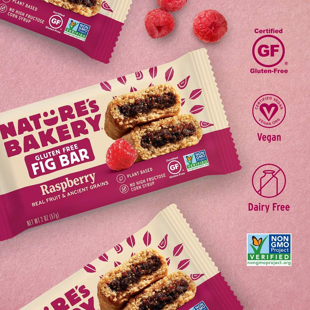 Nature's Bakery Gluten Free Fig Bars, 1- 12 Count Box of 2 oz Twin Packs (12 Packs), Raspberry, Vegan, Non-GMO, Packaging May Vary