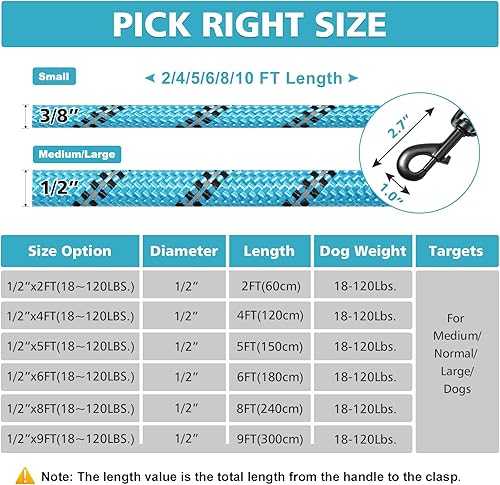 Miniatura 5 de Rttochfy Correa resistente para perros  Correa de cuerda de 2456810 pies con cómodo mango acolchado y reflectante  Correa de entrenamiento para
