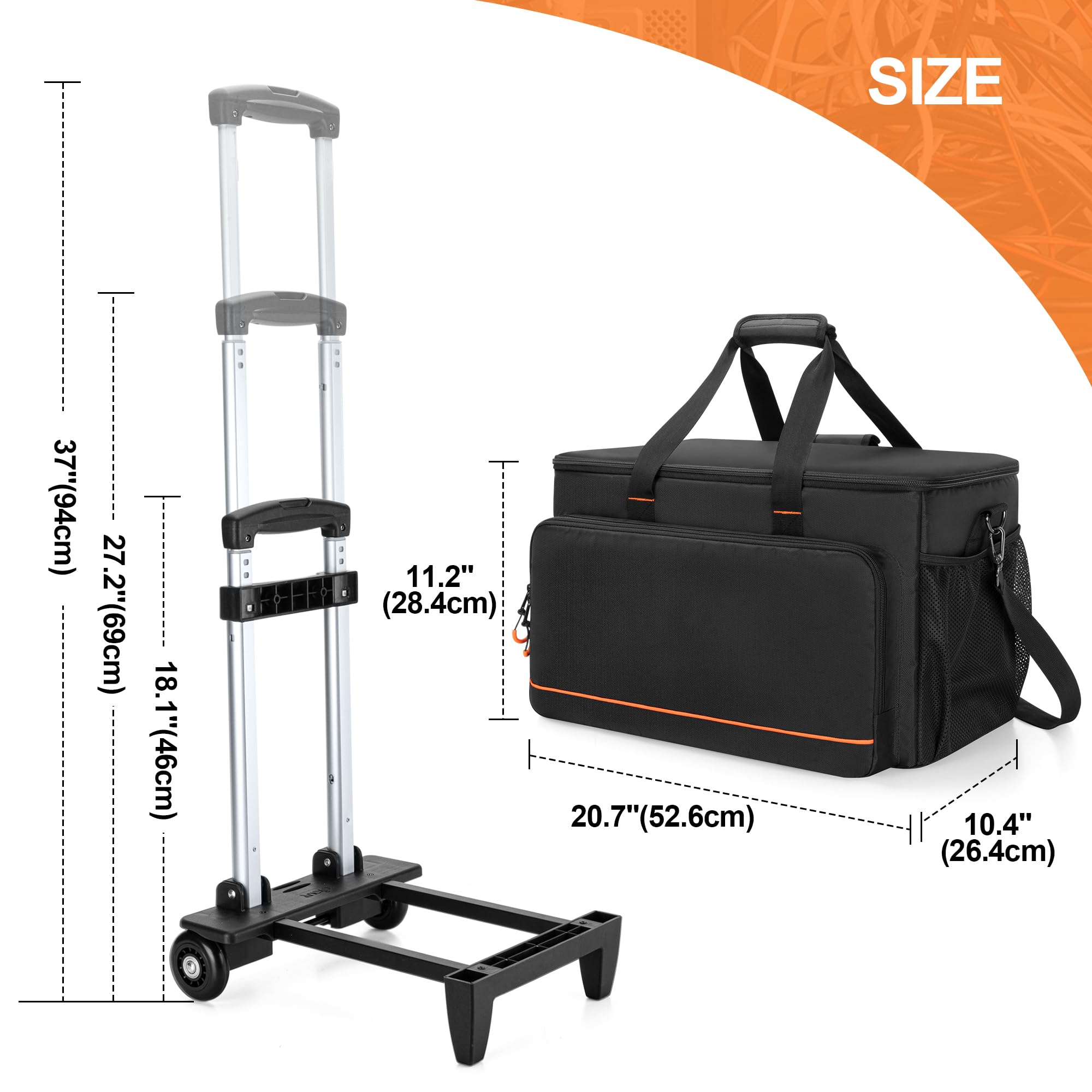 Trunab Borsa Portacavi per DJ con Fondo Rigido Imbottito, Divisori Staccabili e Carrello, Custodia da Viaggio per Attrezzatura Professionale Per DJ, Strumenti Musicali e Accessori