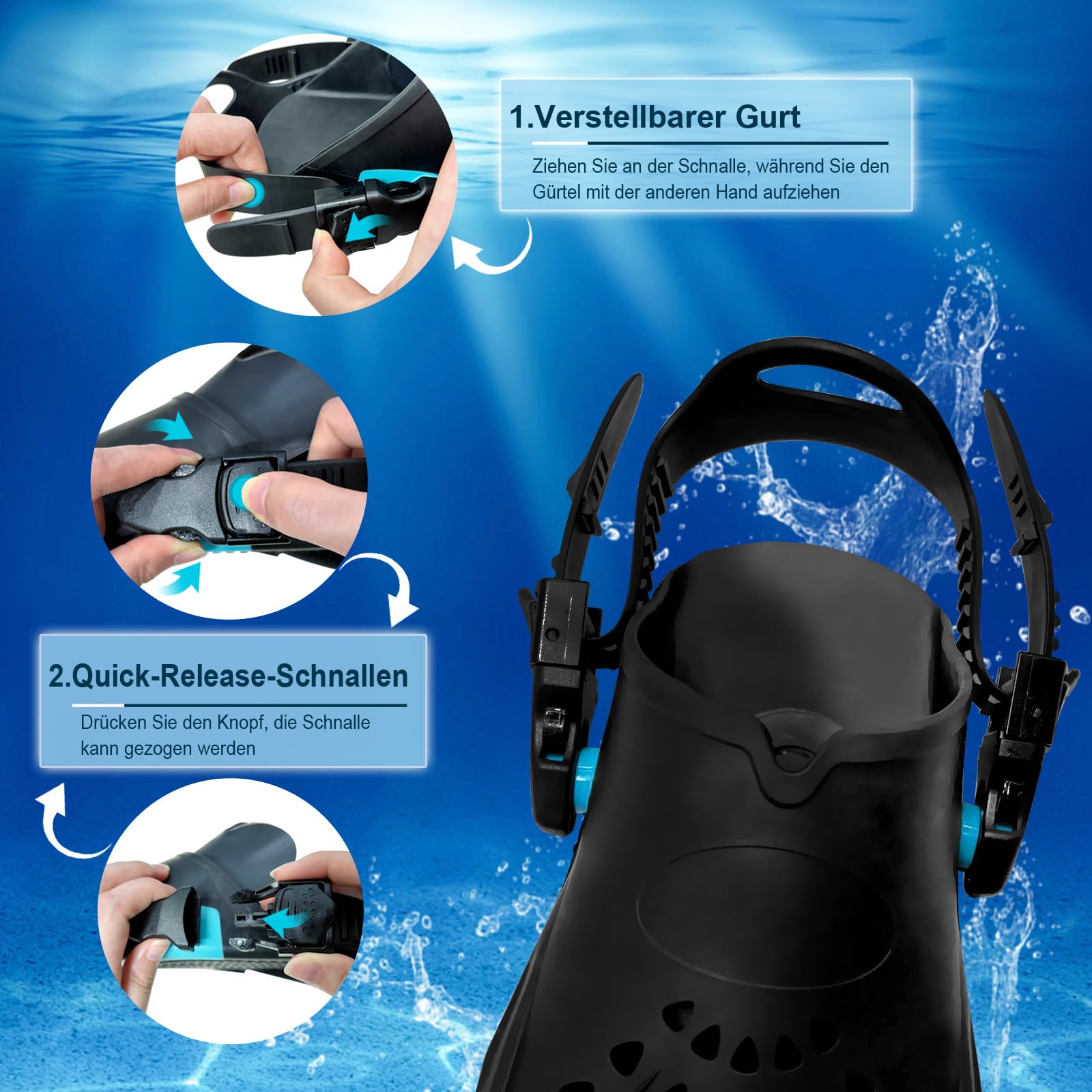 Schnorchelflossen, Flossen Erwachsene Schwimmflossen, Flexibel Einstellbare Schwimmflossen, PP+TPR Material Unisex Taucherflossen für Erwachsene mit Netztasche