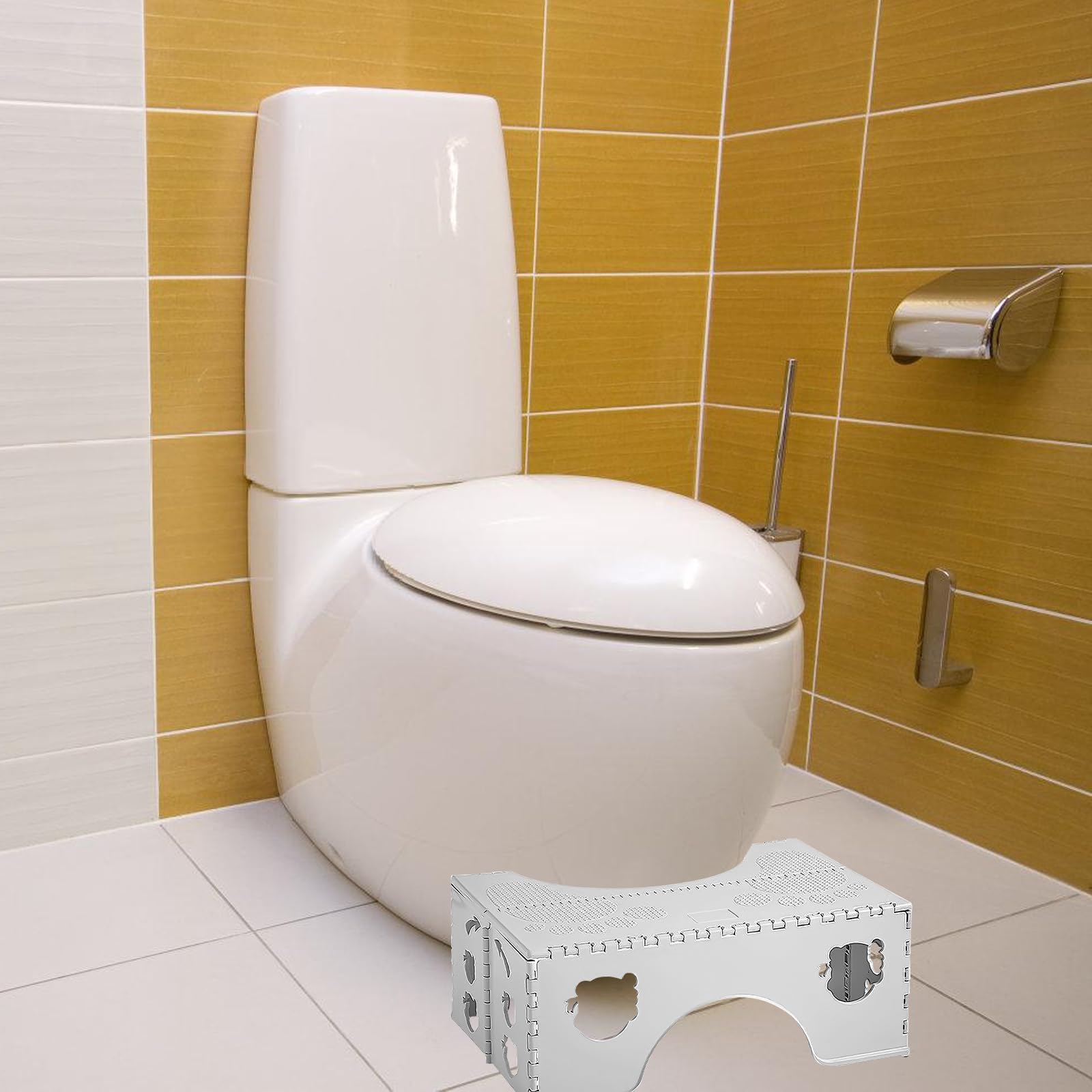 Sgabello WC Per Adulti e Bambini, Design Pieghevole con Ampio Poggiapiedi, Fisiologico Per Bagno (Grigio)