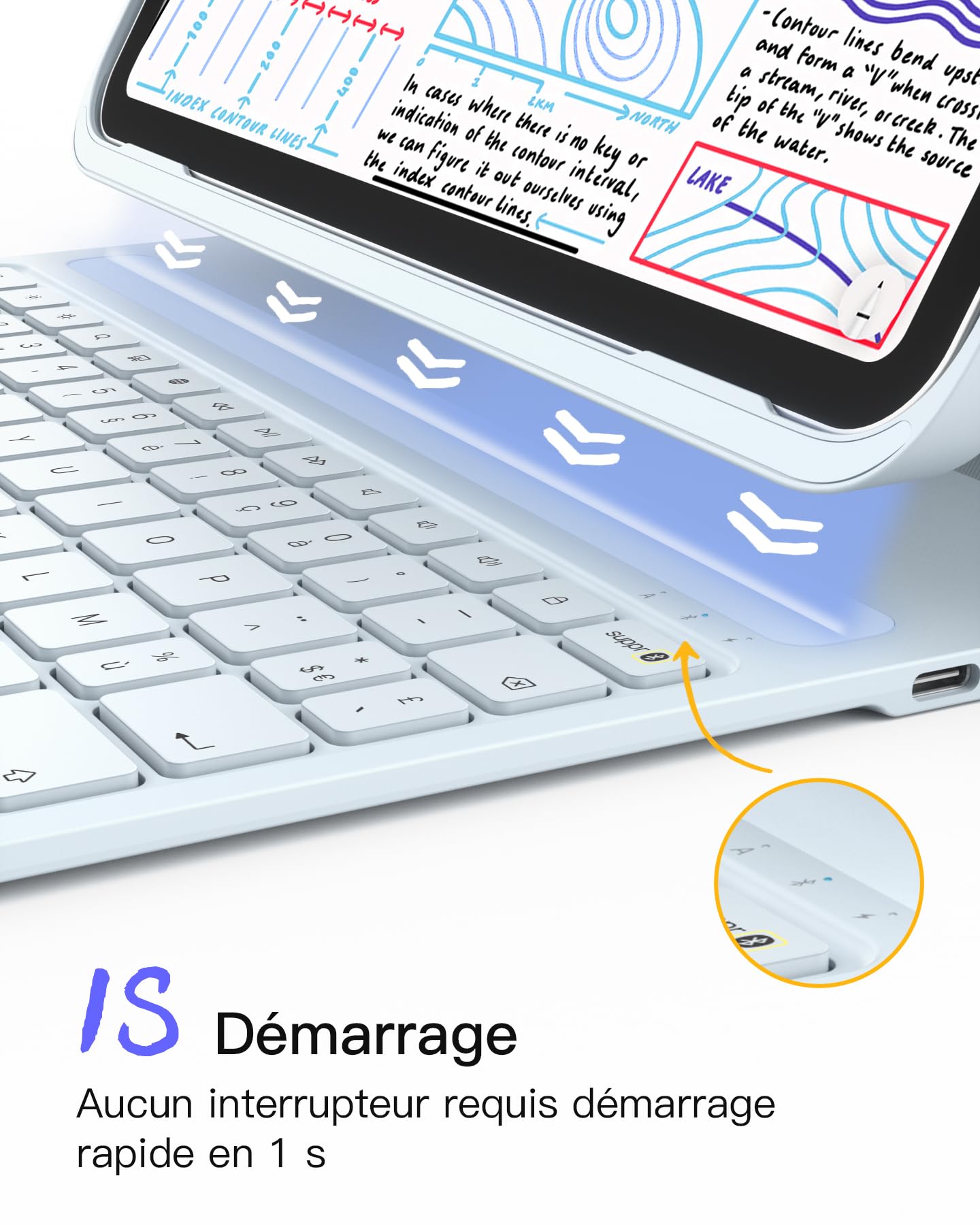 Inateck Étui Clavier iPad 10e/11e gén., Clavier Ultraléger avec Porte-Stylet pour iPad 11e (2025 11" A16)/10e (2022 10.9"), Air 11" M4/M3/M2 (2026/2025/2024), Air 5/4, Pro 11 4/3/2/1, AirTap Bleu