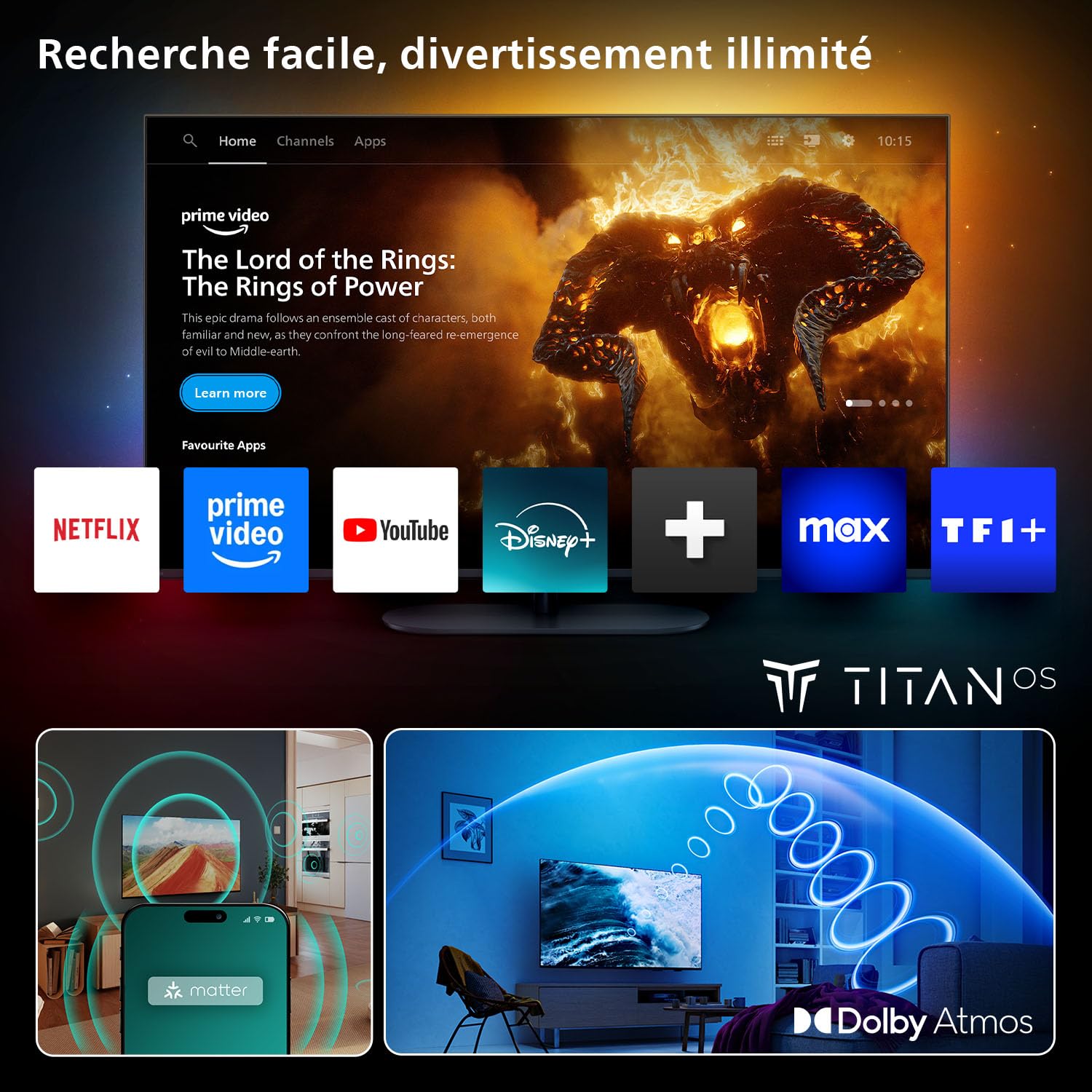 Philips 55PUS7200 4K LED Smart TV - Écran 55 Pouces avec Plateforme Pixel Precise Ultra HD, Titan OS et Son Dolby Atmos - Compatible Alexa et Assistant Vocal Google