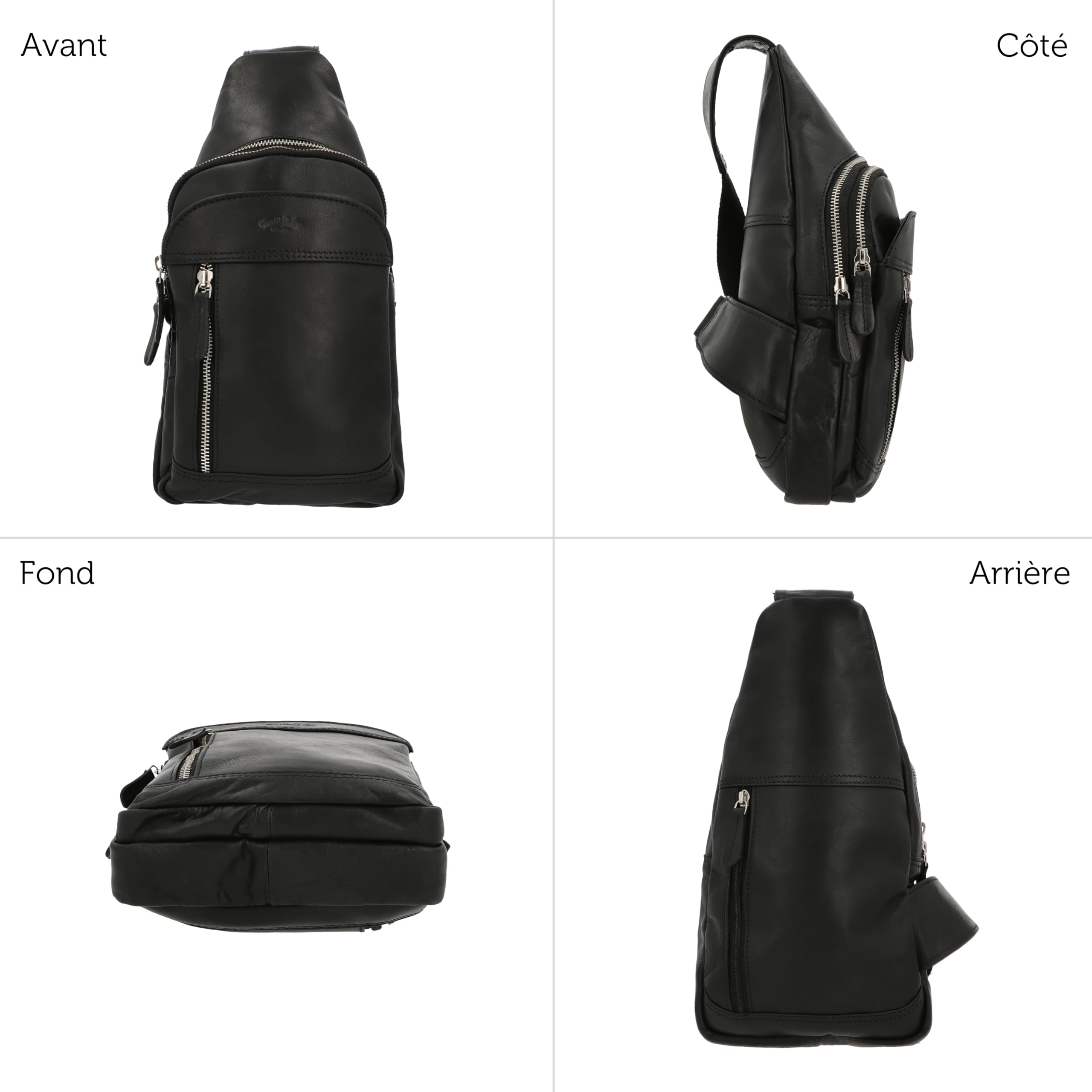 Gusti Sac en Cuir Azon Tannage végétal Sac Banane Sac ventral Sac en Cuir Slingpack Noir