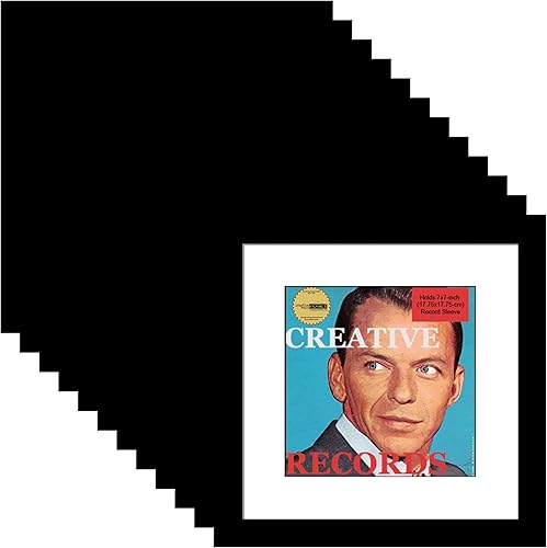 Miniatura 5 de Creative Picture Frames Marco de registro de una sola cubierta de 7 x 7 pulgadas con paspartú negro para exhibir 7 pulgadas y 45 rpm con funda de