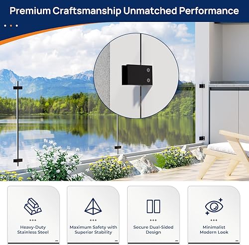 Miniatura 3 de LukLoy Paquete de 4 abrazaderas de pared a vidrio, abrazadera de barandilla de vidrio de acero inoxidable 304 negro mate para paneles de 516 a 12