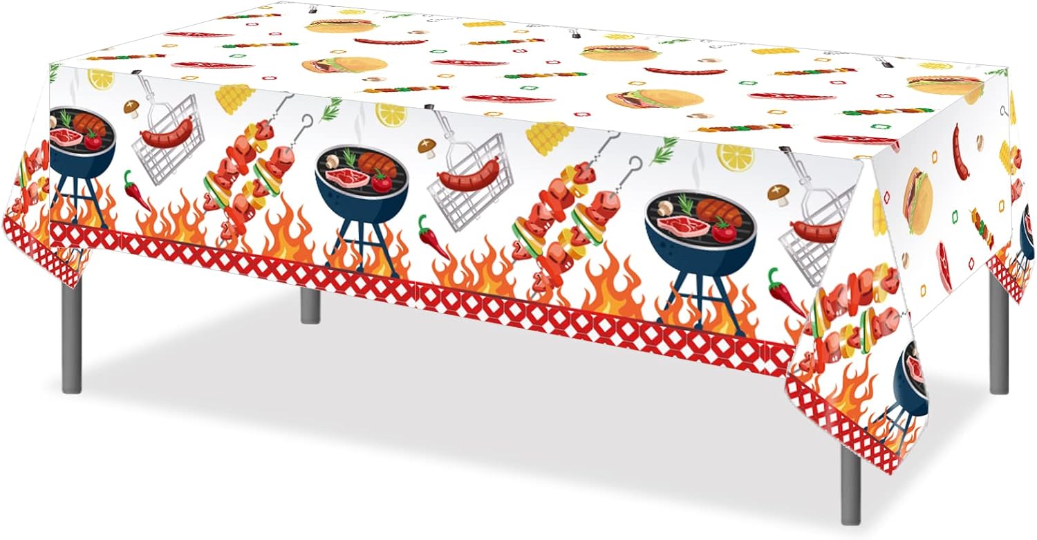 Lide Road 2 Pack BBQ Picnic Table Cover Outdoor Tabletop Decorations BBQ Baby Shower Tablecloth Plastic BBQ Table Cover for Summer Picnic Party Decorations, 54 x 87 in