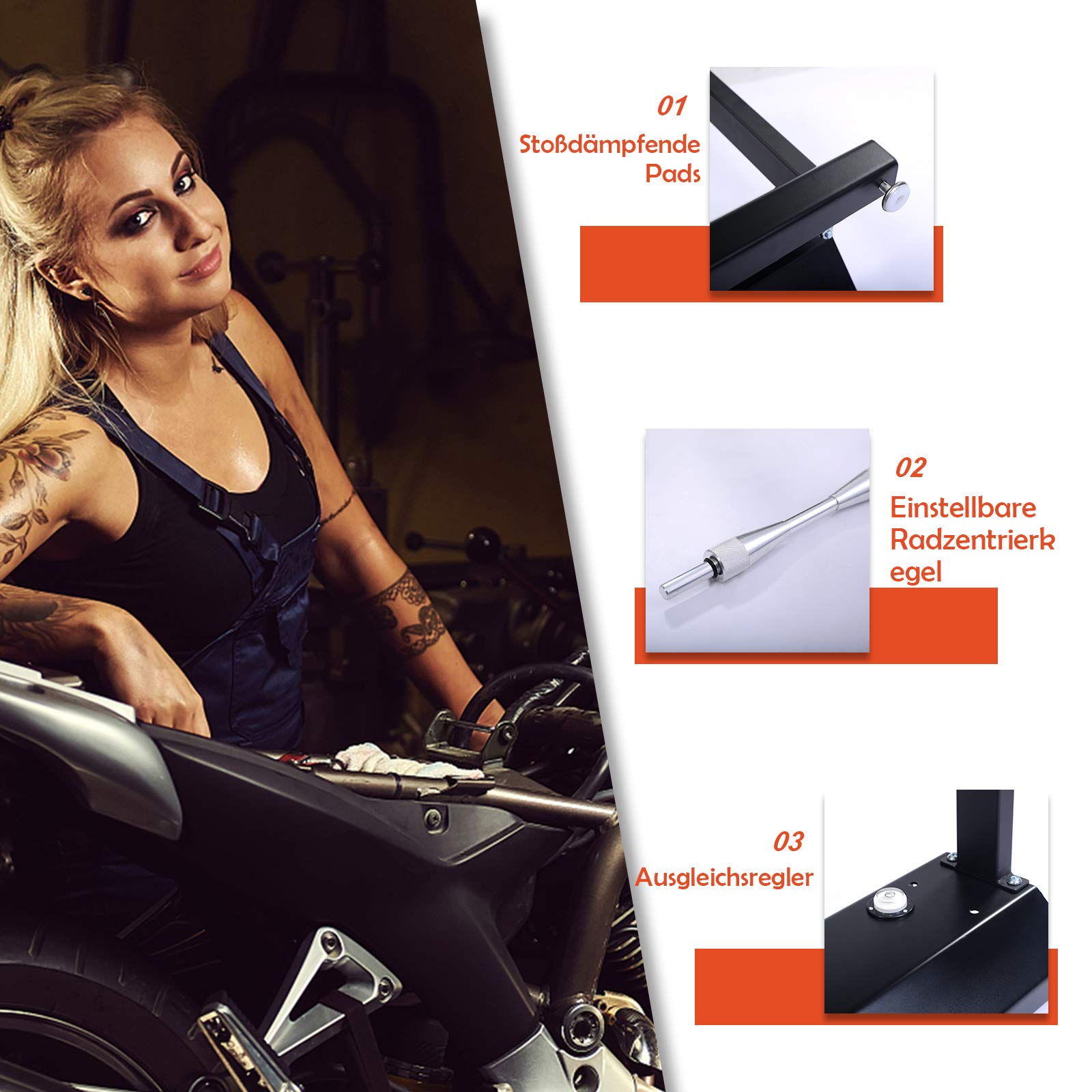 GOPLUS Stojak montażowy do motocykla, stojak na motocykl ze stali i aluminium, kołyska motocyklowa z poduszkami na nogi, uchwyt na koła o średnicy do 80 cm, do montażu
