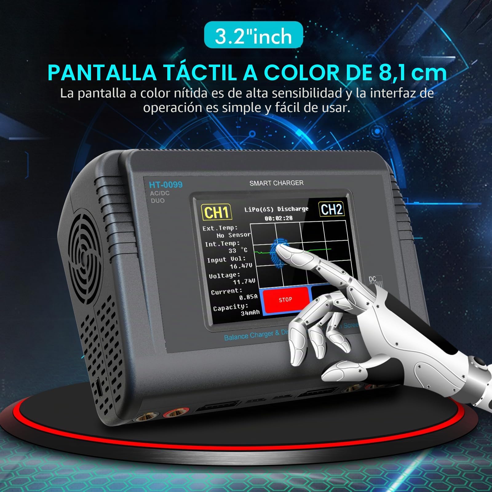 Haisito LiPo - Cargador para pantalla táctil, doble balance, CA 150 W, CC, 240 W, 10 A, para vida útil de iones de litio, NiCd, NiMH, LiHV PB