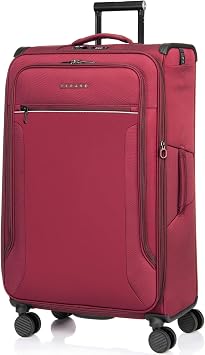 Verage Toledo Softside Expandable Suitcase with Spinner Wheels, Lightweight Luggage with Flashlight, Men and Women,Burgundy, Checked-Large 29-Inch