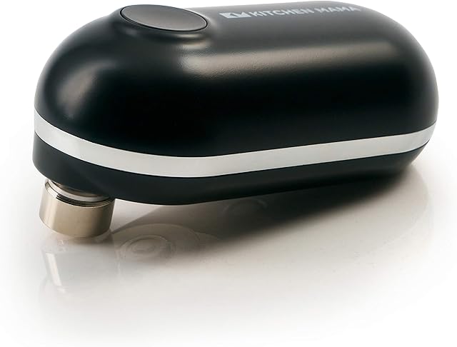 Kitchen Mama Mini Electric Can Opener - Pocket-Sized Tin Opener with Easy-Touch Start & Stop, Safe & Smooth Edges, Travel-Friendly Proportions & Easy-Grip Design - Black