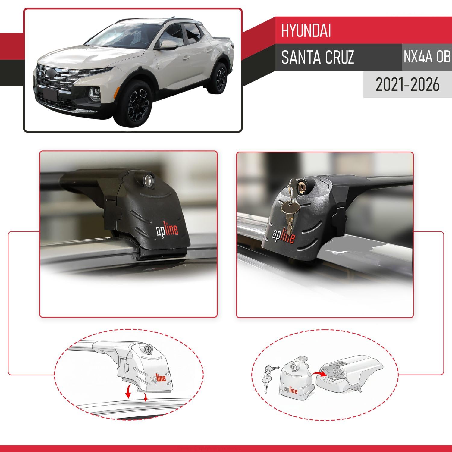Kompatybilny z Hyundai Santa Cruz (NX4A OB) 2021-2026 ACE-2 Model Aluminiowe poprzeczki dachowe Czarny 2 szt.