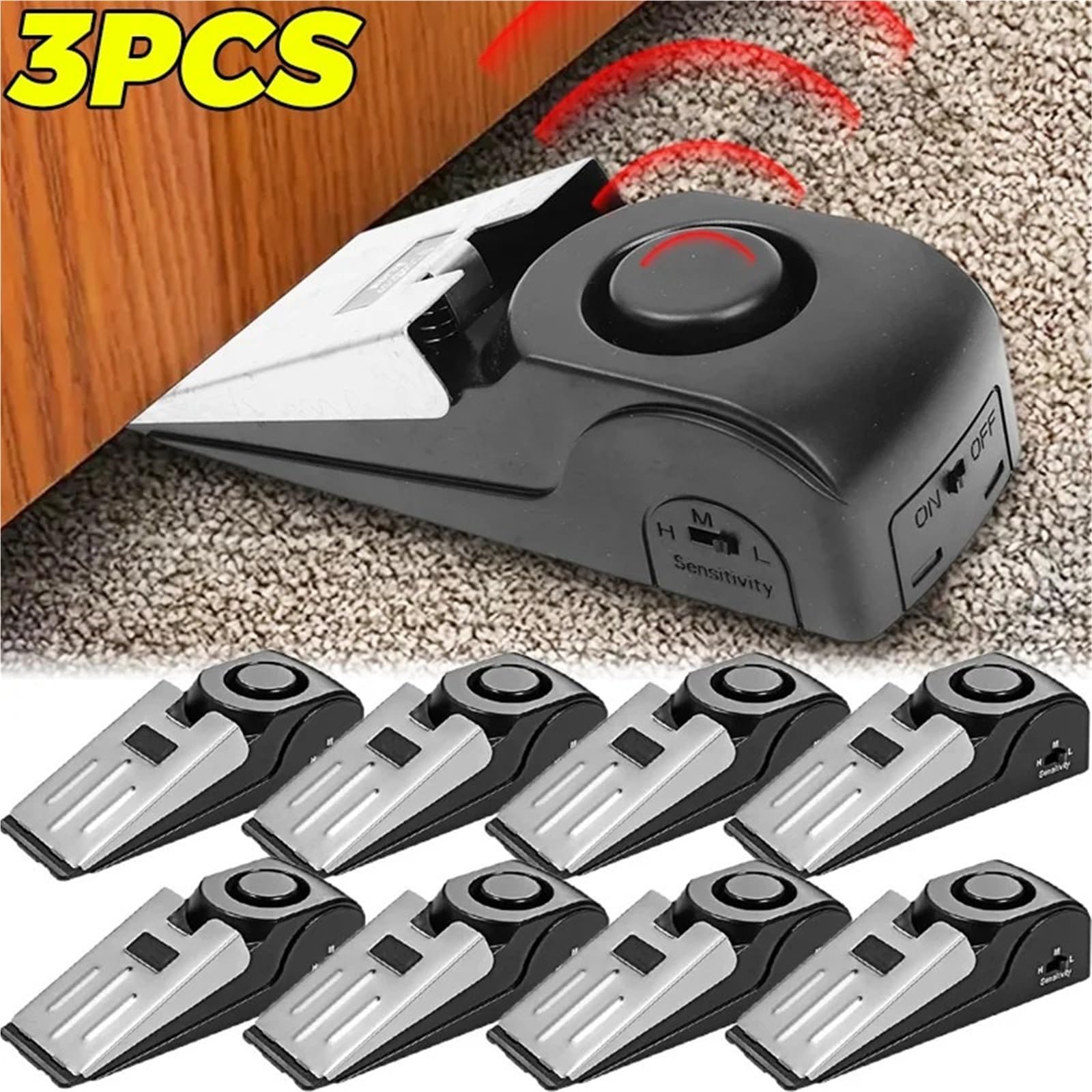 Tope Para Puerta Con Alarma Alarma de presión tope puerta cuña acero inoxidable(3pcs 3.8 * 13.7cm)