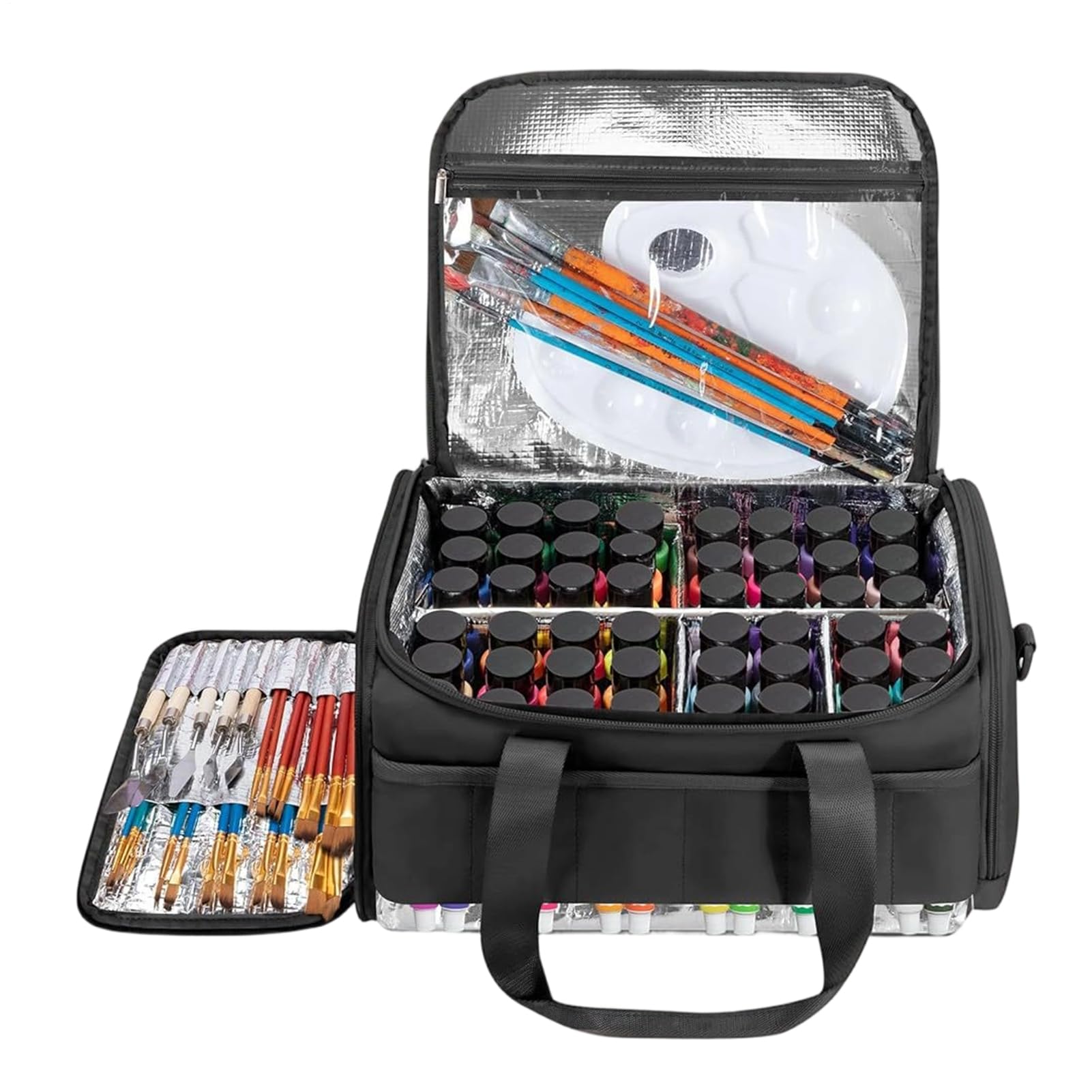 Generisch Caja de almacenamiento de pintura portátil para bolsa Oxford con asa, bolsa de cepillo extra, espacio para 60 botellas de pintura, perfecto para talleres, suministros de arte y actividades