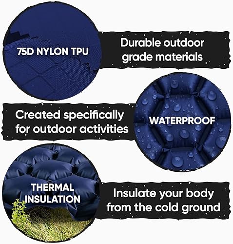 Vista 43 de Powerlix - Colchoneta inflable ultraligera y compacta con bolsa de inflado, bolsa de transporte y kit de reparación, ideal para acampar, mochilero