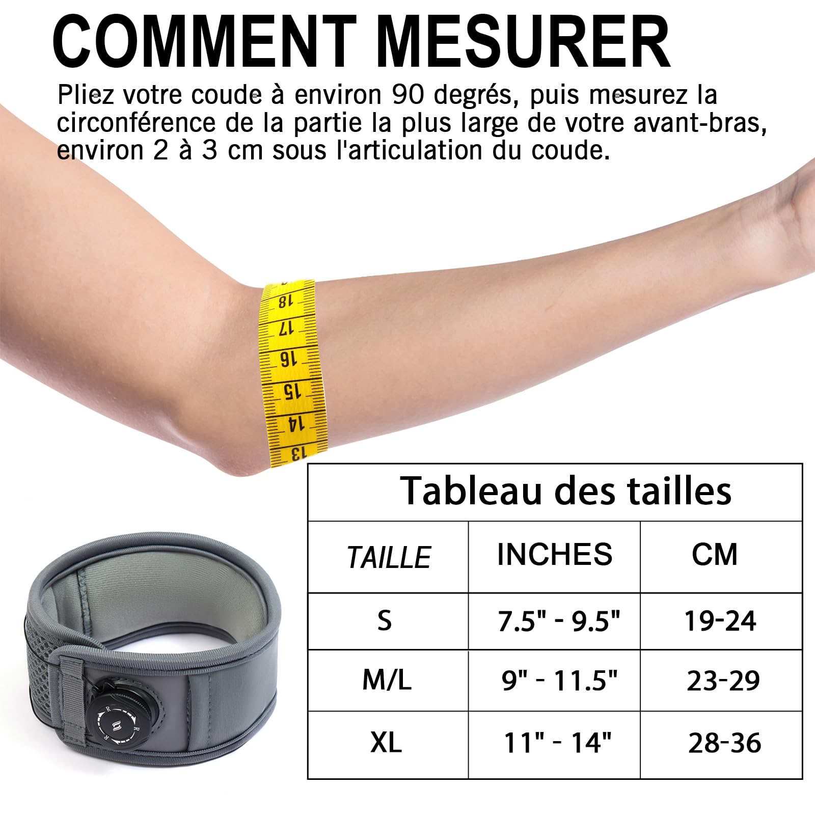Coudiere pour Tendinite et Epicondylite - Attelle Coude Tendinite pour Tennis Elbow, Soulagement Douleur, Support Sportif, Compression Ajustable, Unisexe, Gris, XL, 1 Pack
