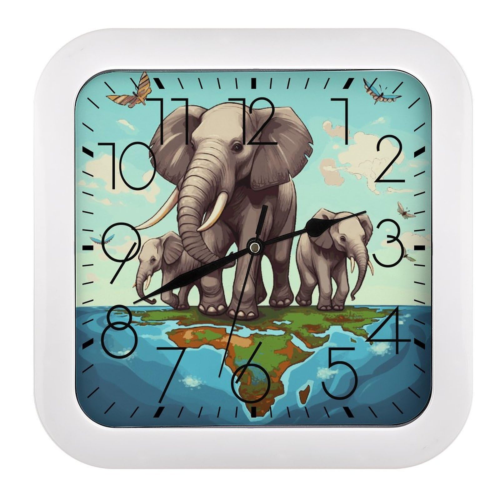JTREHY Elephants Wall Clock The Sound is Soft Square Timepiece Fashion Precise Easy to Read Numbers | Perfect Living Room Kitchen Or Office Clocks